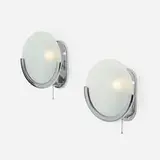 Machine Age, Sconces, pair, c. 1935, frosted glass, chrome-plated steel