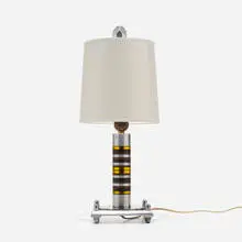 Machine Age, Table lamp, c. 1935, aluminum, composite, resin, enamel, paper shade