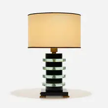 attribution Donald Deskey, Table lamp, c. 1935, lacquered wood, glass, brass, parchment