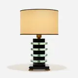attribution Donald Deskey, Table lamp, c. 1935, lacquered wood, glass, brass, parchment