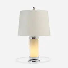 Gilbert Rohde, Table lamp, c. 1935, chrome-plated brass, opaline glass, parchment