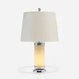 Gilbert Rohde, Table lamp, c. 1935, chrome-plated brass, opaline glass, parchment