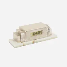 Lawson Time Inc., Table clock, model P 40, c. 1933, silver plate, marble, acrylic, Bakelite
