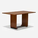 Gilbert Rohde, Console dining table, No. 3435, c. 1935, East Indian laurel, chrome-plated steel, lacquered wood