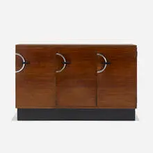 Dinette-Utility cabinet, No. 3435 by Gilbert Rohde, 1939, East Indian laurel, chrome-plated steel, lacquered wood, sold Sep 2021