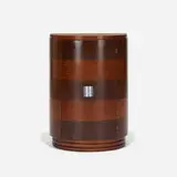 attribution Gilbert Rohde, Occasional table, c. 1935, East Indian laurel, Sequoia burl, aluminum