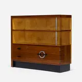 Gilbert Rohde, Bookcase, No. 3448, 1934, East Indian laurel, maple, chrome-plated steel, lacquered wood