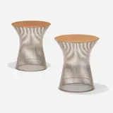 Occasional tables, pair by Warren Platner, 1966, chrome-plated steel, oak, sold Sep 2021