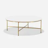 Irwin Collection coffee table, model 8713 by Paul McCobb, 1952, milk glass, brass, sold Sep 2021