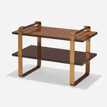 attribution Gilbert Rohde, Occasional table, c. 1935, copper-plated steel, mahogany