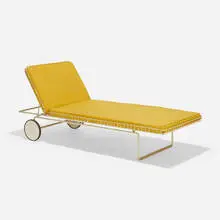 Outdoor chaise, model 715 by Richard Schultz, 1963, enameled steel, upholstery, enameled aluminum, rubber, sold Sep 2021