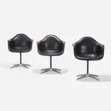 Charles and Ray Eames, PAC-1, set of three, 1950 / 1969, molded fiberglass, aluminum, enameled steel, vinyl, rubber, plastic