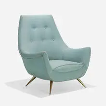 Henry P. Glass, Lounge chair, c. 1955, upholstery, chrome-plated brass