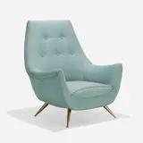 Henry P. Glass, Lounge chair, c. 1955, upholstery, chrome-plated brass