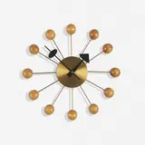 Ball wall clock, model 4755 by George Nelson & Associates, 1949, ash, brass, enameled aluminum, sold Sep 2021