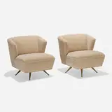 Henry P. Glass, Swivel lounge chairs, pair, c. 1955, upholstery, brass