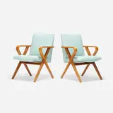 Henry P. Glass, Chairs, pair, 1940, birch plywood, leather
