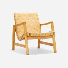 Lounge chair, model 652-W by Jens Risom, 1941, birch, canvas webbing, sold Sep 2021