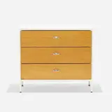 Steelframe cabinet by George Nelson & Associates, 1950, laminate, lacquered masonite, lacquered wood, enameled steel, aluminum, sold Sep 2021