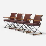 Cleo Baldon, Dining chairs, set of four, c. 1990, enameled steel, oak, leather