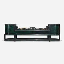 Monumental planter by James Mont, c. 1950, lacquered wood, glass, sold Sep 2021