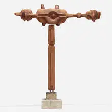 John Risley, Untitled, c. 1955, carved pine, concrete, brass