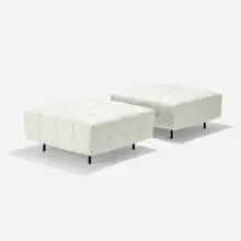Ottomans, pair by Harvey Probber, c. 1965, upholstery, enameled steel, sold Sep 2021