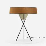 Gerald Thurston, Table lamp, c. 1955, enameled steel, perforated steel, burlap shade