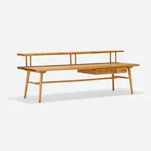 Predictor Group coffee table, model 4003 by Paul McCobb, 1951, maple, bronze-plated steel, sold Sep 2021