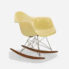 Early RAR by Charles and Ray Eames, 1950, molded fiberglass with rope edge, beech, zinc-plated steel, sold Sep 2021
