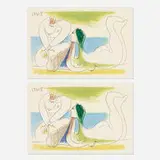 Sur la Plage (two works from Les Déjeuners) by Pablo Picasso, offset lithograph in colors, sold Aug 2021