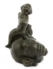 Just Andersen (Danish by Just Andersen, 1884, an Art Deco bronze modelled as a boy with a fish, sold Oct 2021