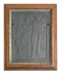 John McKenzie (1897-1972) 'Gents Salon' signed with initials by John McKenzie, carved slate 27 x 20cm, sold Oct 2021