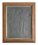 John McKenzie, John McKenzie (1897-1972) 'Gents Salon' signed with initials, carved slate 27 x 20cm