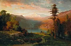 Thomas Hill, Indian by a lake in a majestic California landscape, 1870, oil on canvas