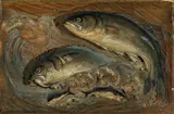 Leander Allen Plummer, In the stream, 1904, polychrome wood relief carving