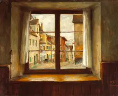 Toby Edward Rosenthal, View through a window, Landsberg, Germany, ca. 1900, oil on canvas affixed to board