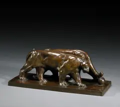 The lovers, nuzzling pumas by Arthur Putnam, 1904, bronze with brown patina, sold Apr 2010
