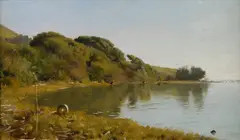 Edge of the bay, believed to be Bolinas, California by Thaddeus Welch, oil on canvas affixed to board, sold Apr 2010