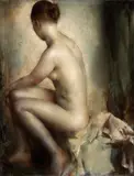 Grigory Gluckmann, A seated female nude, oil on panel