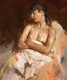William Frederick Foster, Seated nude with arms folded, oil on canvas