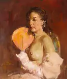 William Frederick Foster, Nude with fan, oil on canvas