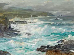 Carmel coast range by William Frederic Ritschel, oil on masonite, offered Apr 2010