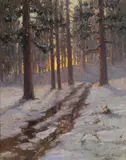 Benjamin Brown, Old pines, Sierra trail, Yosemite, oil on canvas
