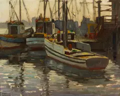 Boats, San Pedro by Sam Hyde Harris, oil on canvas board, sold Apr 2010