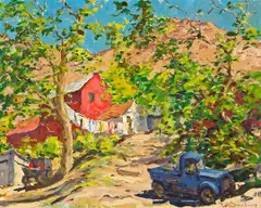 Laundry day by William S. Darling, oil on canvas affixed to board, sold Apr 2010