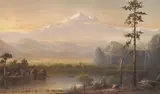 Norton Bush, A village by the water with snowcapped peaks beyond
