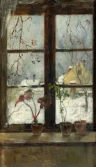 Henry Alexander, 'Snow scene through a winter window', oil on panel