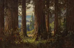 Clarkson Dye, View through the trees, oil on masonite