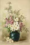 Paul de Longpré, Lilacs and Dogwood in a Blue Vase